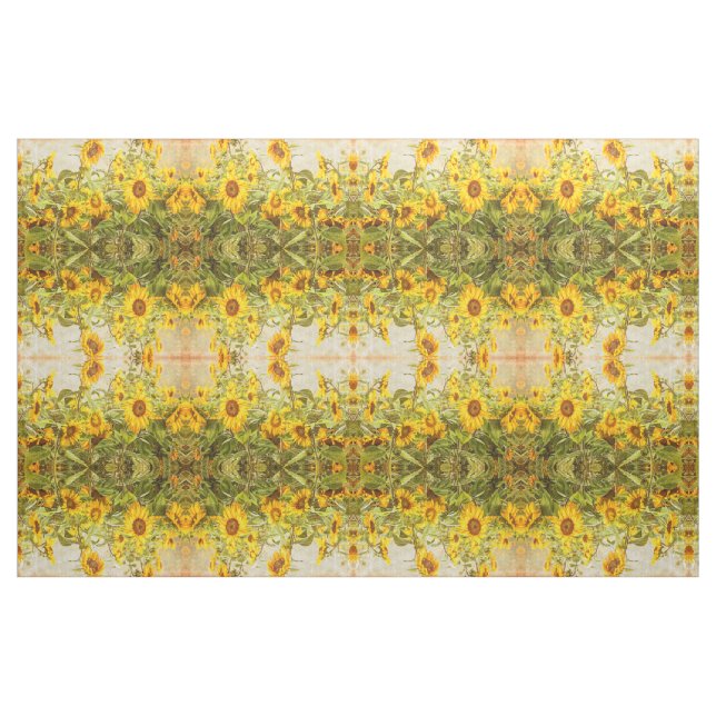Sunflower Field Green Yellow Vintage Antique Fabric (Fat Quarter)