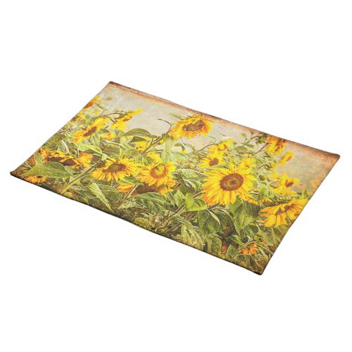 Sunflower Field Green Yellow Vintage Art Design Cloth Placemat