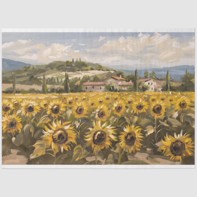 Sunflower Field Impressionist Painting Decoupage Tissue Paper (Front)