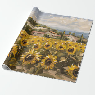 Sunflower Field Impressionist Painting Decoupage Wrapping Paper