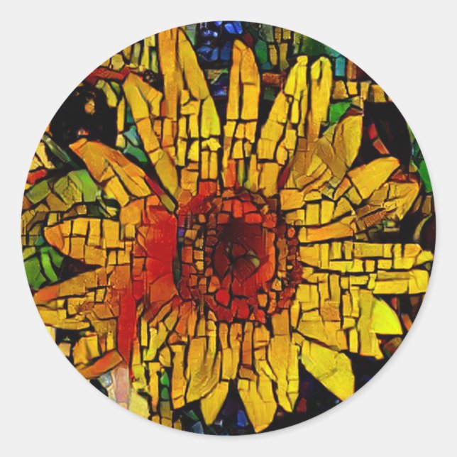 Sunflower field in A.I. enhanced photo Classic Round Sticker (Front)