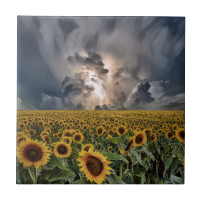 Sunflower Field In A Storm Ceramic Tile (Front)