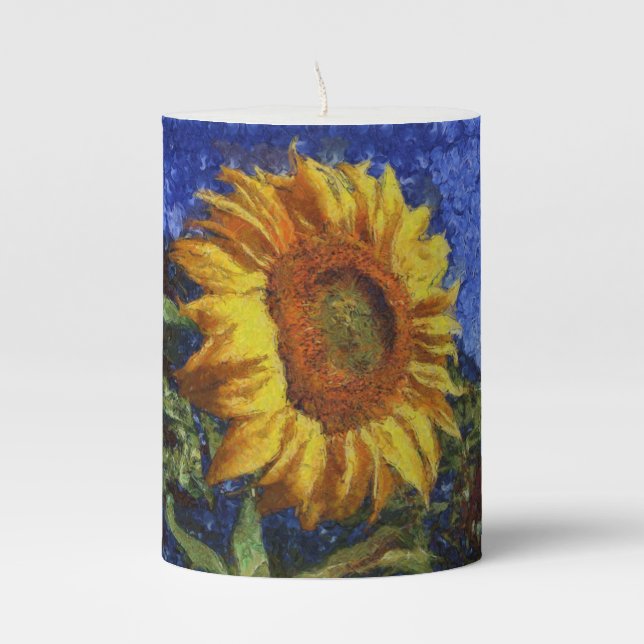 Sunflower Field In Colorful Artistic Style Pillar Candle (Front)