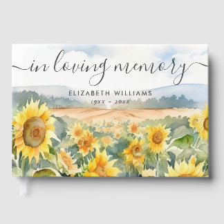 Sunflower Field In Loving Memory Funeral Guest Book