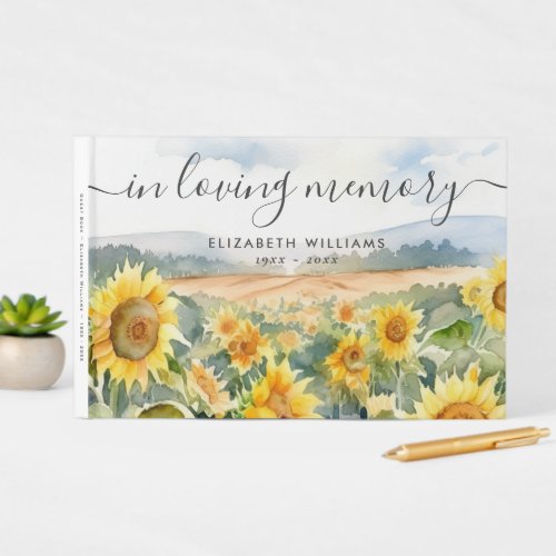 Sunflower Field In Loving Memory Funeral Guest Book