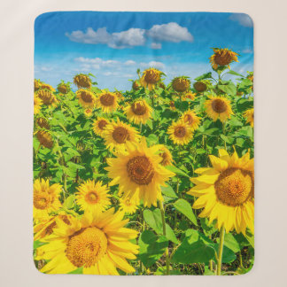 Sunflower field in summer sunny day. Picturesque l Sherpa Blanket