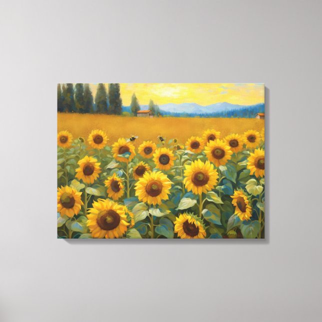 Sunflower Field In The Country Painting Canvas Print (Front)