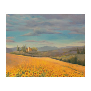 Sunflower Field in Tuscany Painting Wood Wall Art