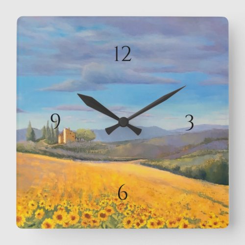 Sunflower Field in Tuscany Square Wall Clock