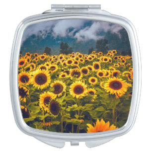 Sunflower Field Landscape Flowers Yellow Compact Mirror