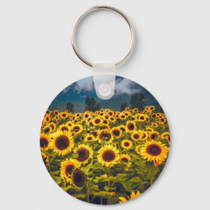 Sunflower Field Landscape Flowers Yellow Keychain