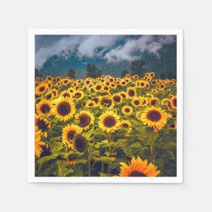 Sunflower Field Landscape Flowers Yellow Napkins