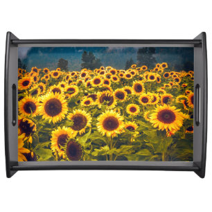Sunflower Field Landscape Flowers Yellow Serving Tray