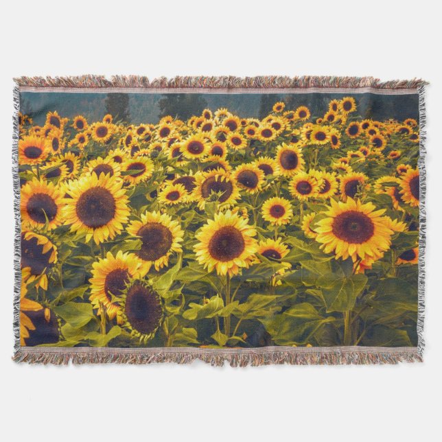 Sunflower Field Landscape Flowers Yellow Throw Blanket (Front)