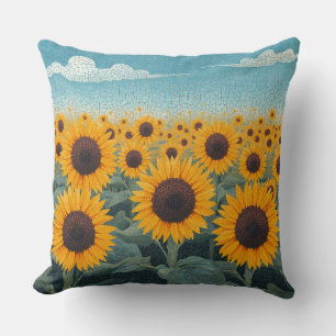 Sunflower Field Mosaic Throw Pillow
