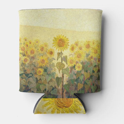 Sunflower Field Oil Painting Texture Can Cooler