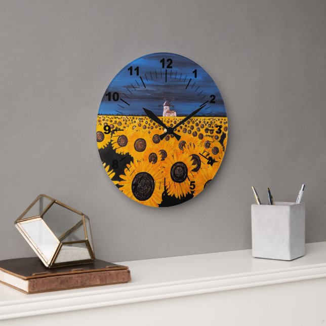 Sunflower Field Painting by Alfred Fox Large Clock (Office)