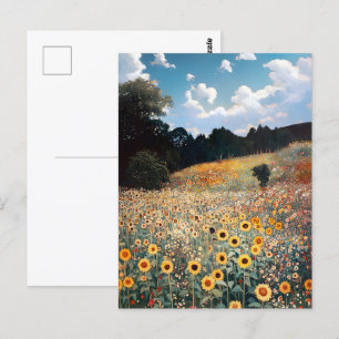 Sunflower Field Painting Cottagecore Postcard
