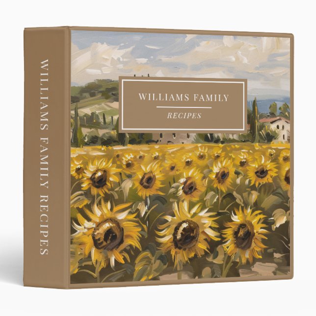 Sunflower Field Painting Family Recipe 3 Ring Binder (Front/Spine)
