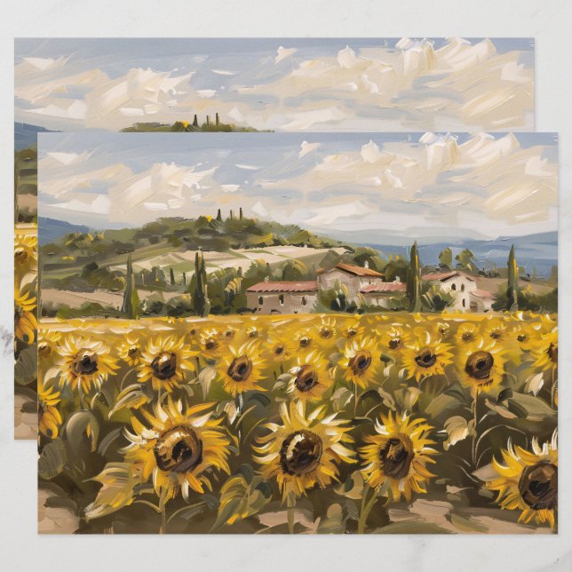 Sunflower Field Painting Scrapbook Paper (Front/Back)