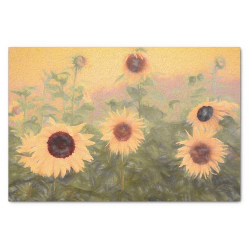 Sunflower Field Pastel Yellow Green Vintage Art Tissue Paper