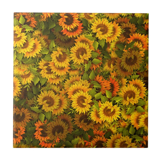 Sunflower Field Pattern Ceramic Tile (Front)