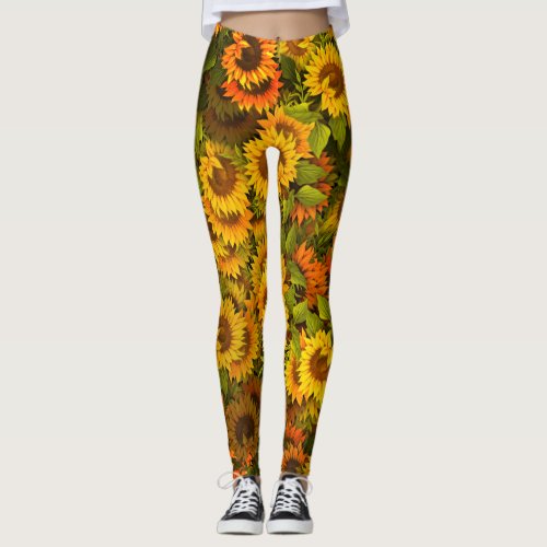 Sunflower Field Pattern Leggings