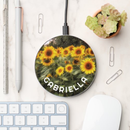 Sunflower Field Photo Personalized Wireless Charger