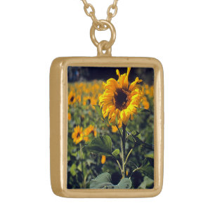 "SUNFLOWER FIELD" POLISHED GOLD FINISH METAL NECKL PLATED NECKLACE