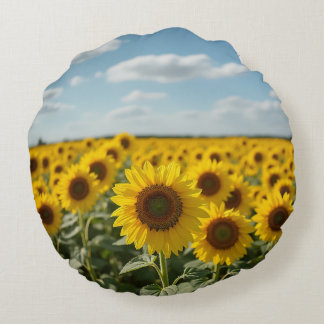 Sunflower field round pillow