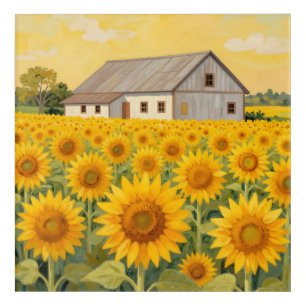Sunflower Field Rustic Barn Landscape Acrylic Print