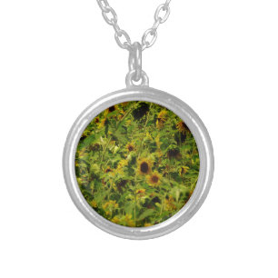 Sunflower field silver plated necklace