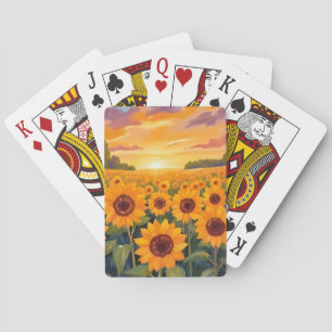Sunflower Field Sunset Landscape Painting Poker Cards