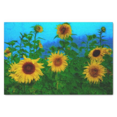 Sunflower Field Texture Yellow Blue Green Vintage Tissue Paper