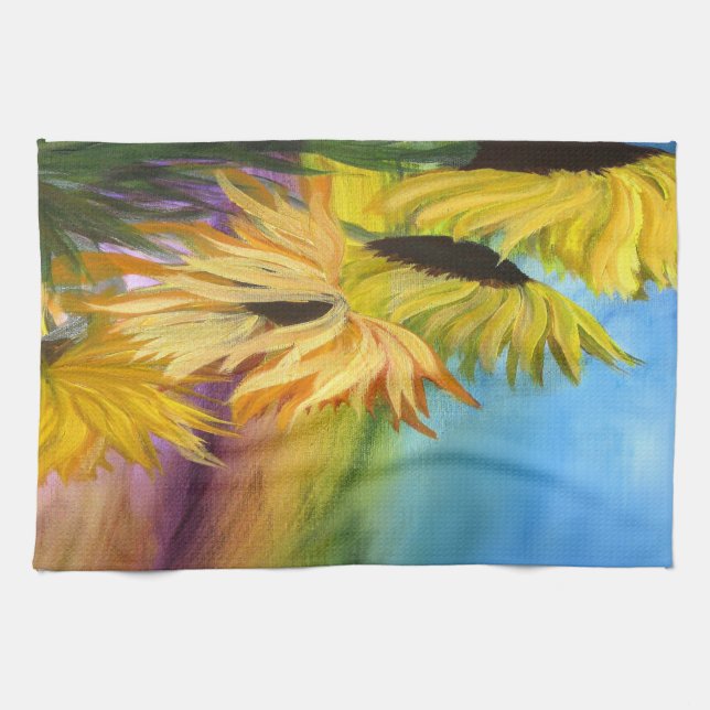 Sunflower Field Throw pillow from my artwork Kitchen Towel (Horizontal)