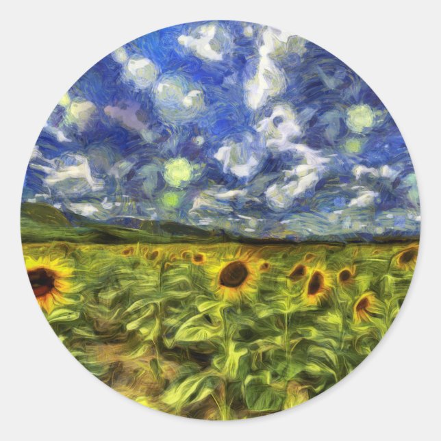 Sunflower Field Van Gogh Classic Round Sticker (Front)