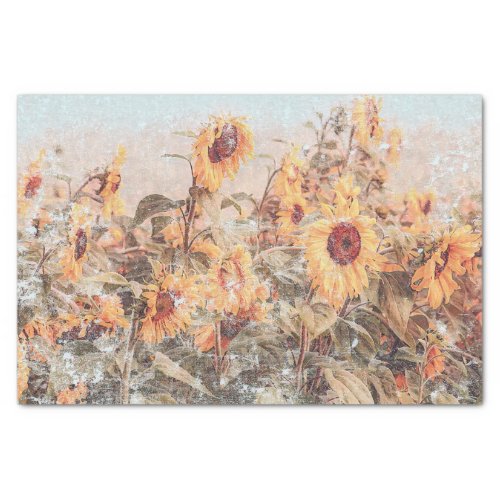 Sunflower Field Vintage Antique Autumn Texture Tissue Paper