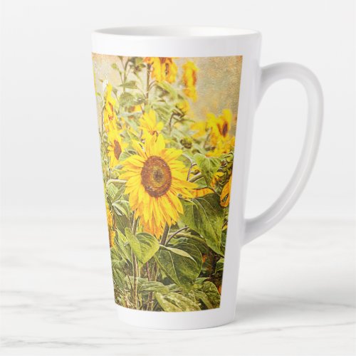 Sunflower Field Vintage Antique Yellow Floral Latte Mug