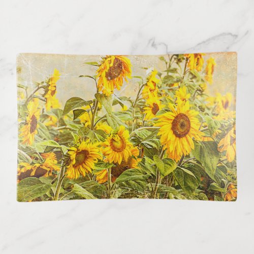 Sunflower Field Vintage Antique Yellow Floral Trinket Tray