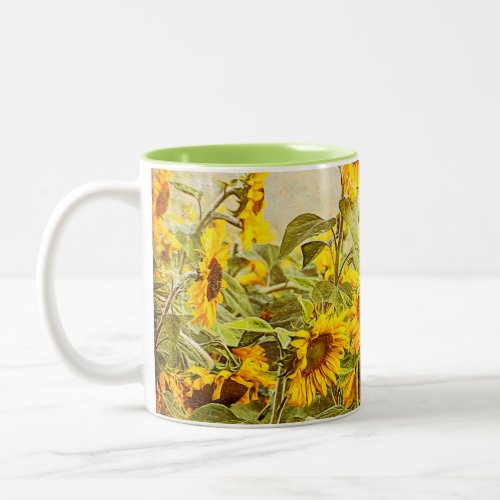 Sunflower Field Vintage Antique Yellow Floral Two_Tone Coffee Mug