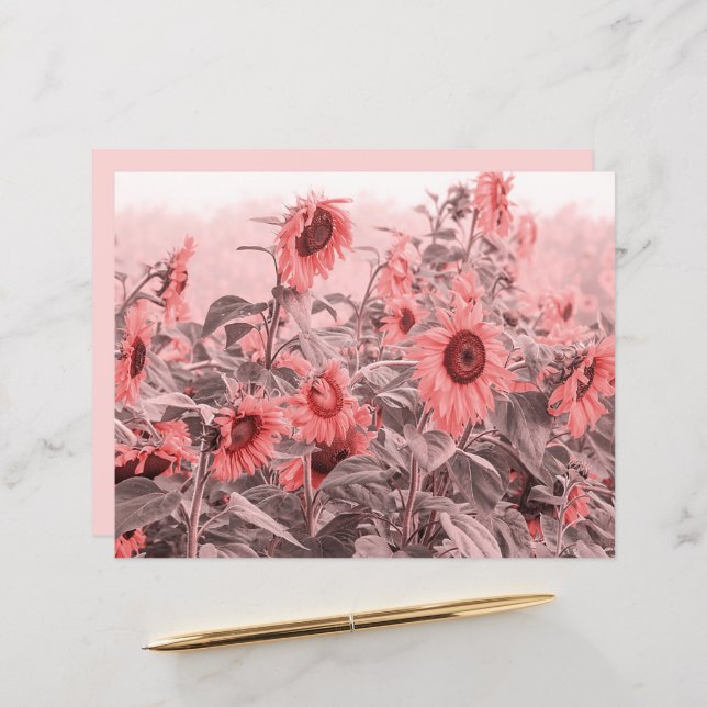 Sunflower Field Vintage Blush Pink Gray Decoupage (Front/Back In Situ)