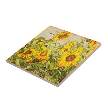 Sunflower Field Vintage Bright Yellow Country Art Ceramic Tile by MargSeregelyiPhoto at Zazzle