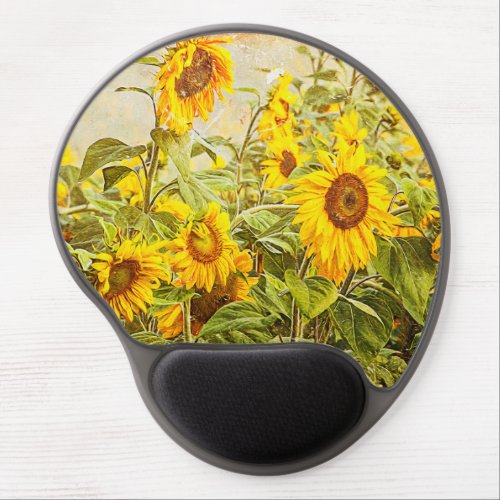 Sunflower Field Vintage Country Yellow Green Art Gel Mouse Pad