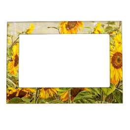Sunflower Field Vintage Country Yellow Green Art Magnetic Frame