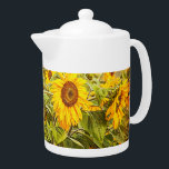 Sunflower Field Vintage Country Yellow Green Art Teapot<br><div class="desc">Field of yellow sunflower teapot. Rustic vintage,  antique,  retro,  texture farmhouse inspired decor. Beautiful floral elegant watercolor style art. Country flowers kitchenware. Summer nature photo. Image copyright Marg Seregelyi Photography.</div>