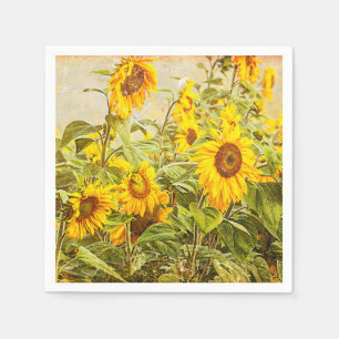 Sunflower Field Vintage Green Yellow Decoupage Napkins