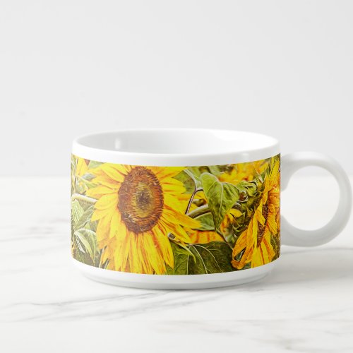 Sunflower Field Vintage Rustic Yellow Green Rustic Bowl