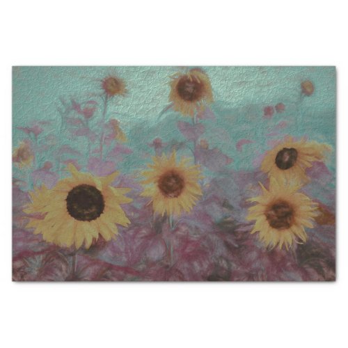 Sunflower Field Vintage Teal Yellow Pink Texture Tissue Paper