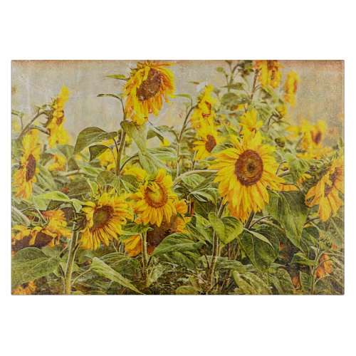 Sunflower Field Vintage Yellow Country Rustic Cutting Board