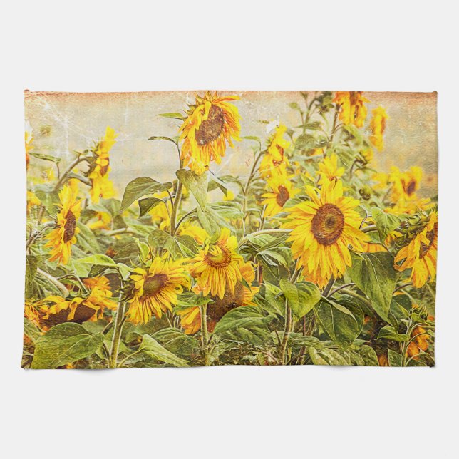 Sunflower Field Vintage Yellow Farmhouse Style Kitchen Towel (Horizontal)